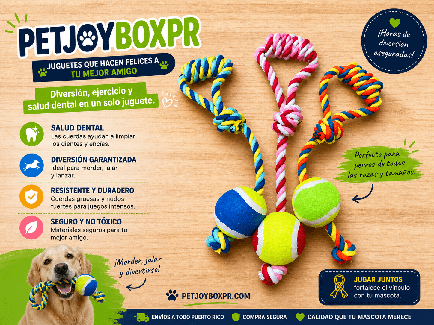 Cuerda con Agarre y Bola para Perros